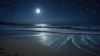 a full moon over a beach at night